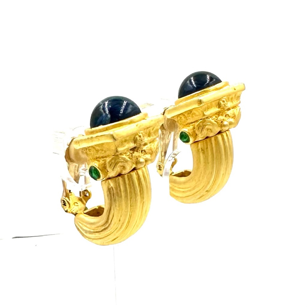 Vintage CINER ? Gold Mogul Poured Glass Clip On Earrings